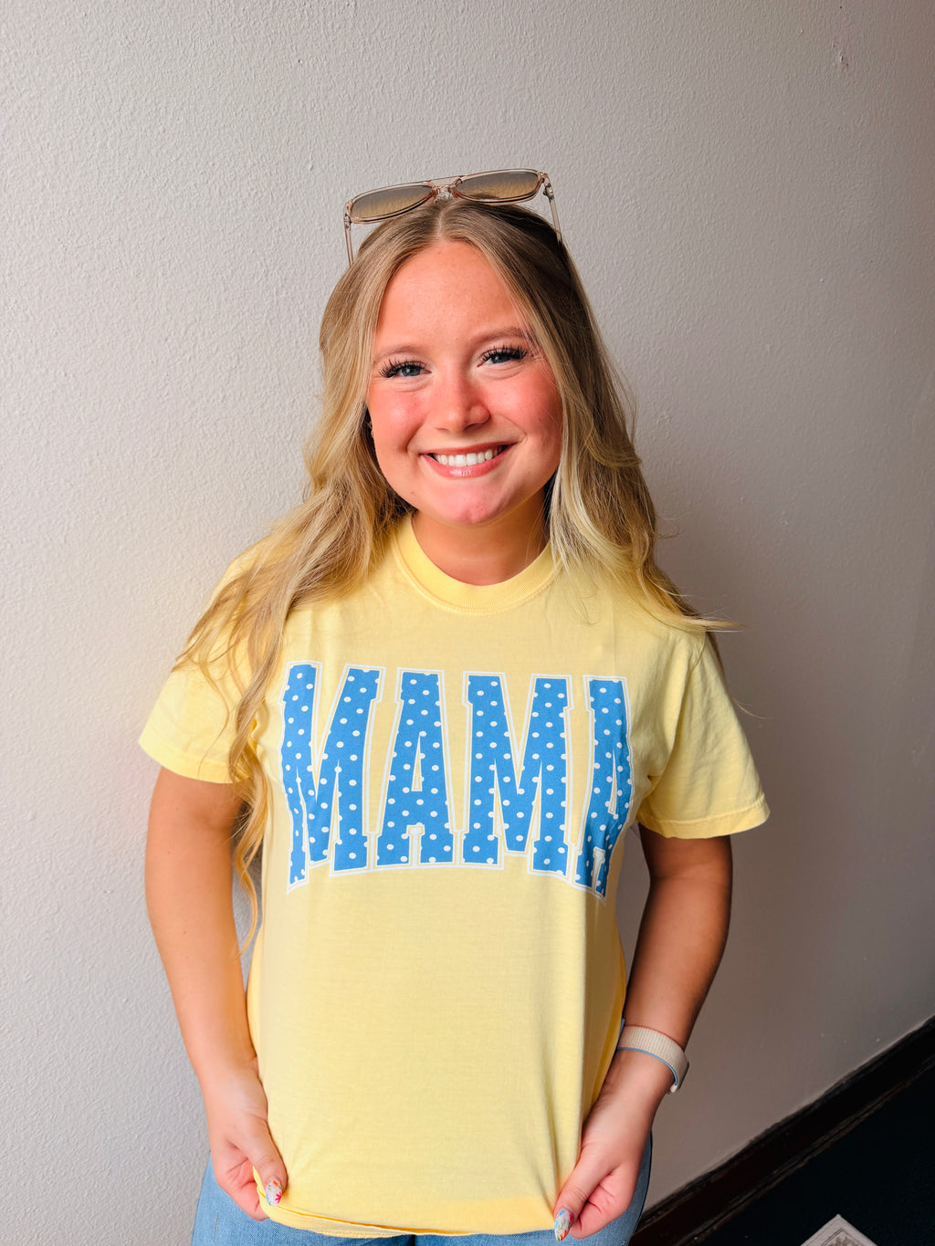 Yellow Mama polka dot tee