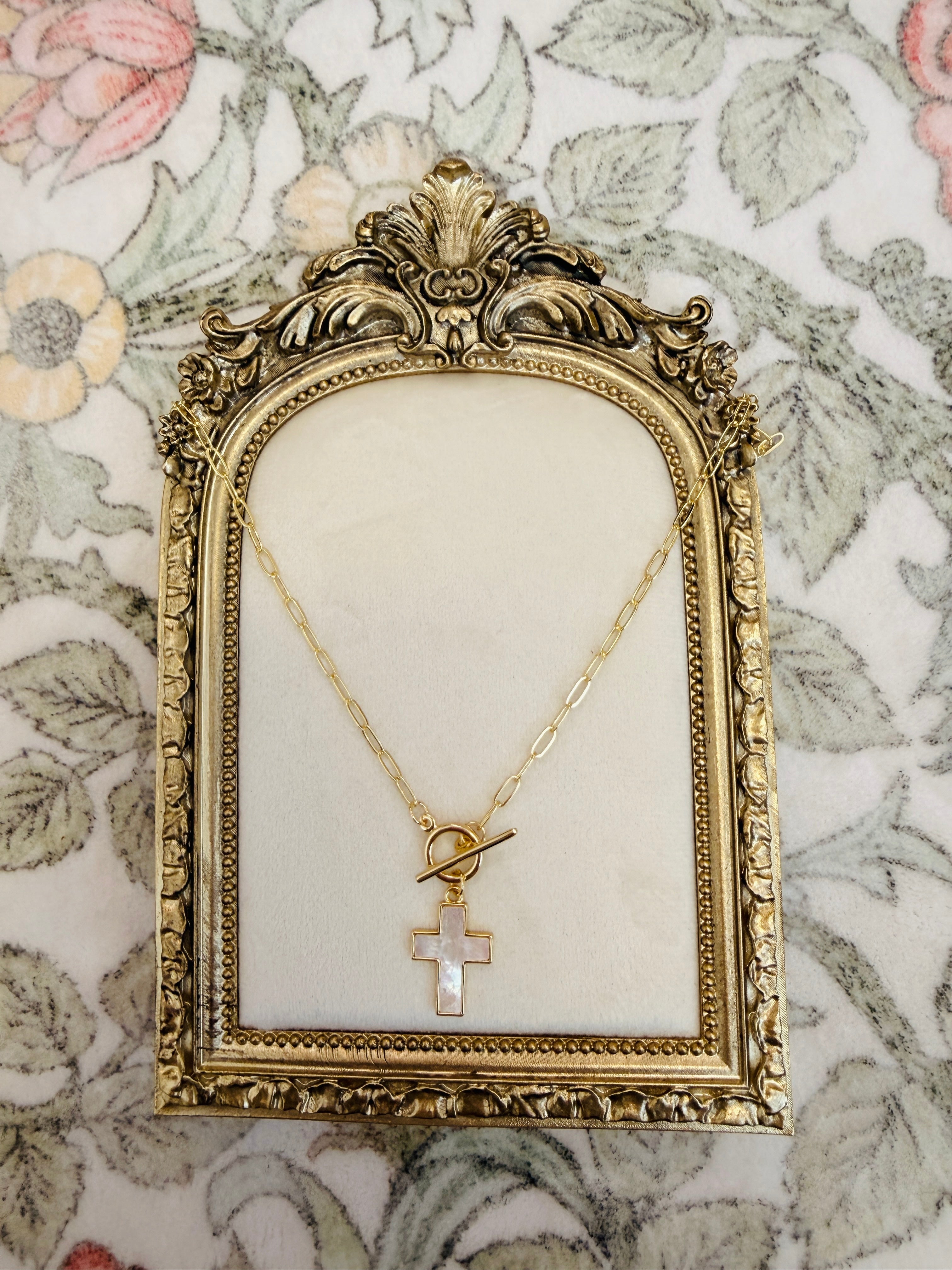 Gold Necklace with Pearl Cross