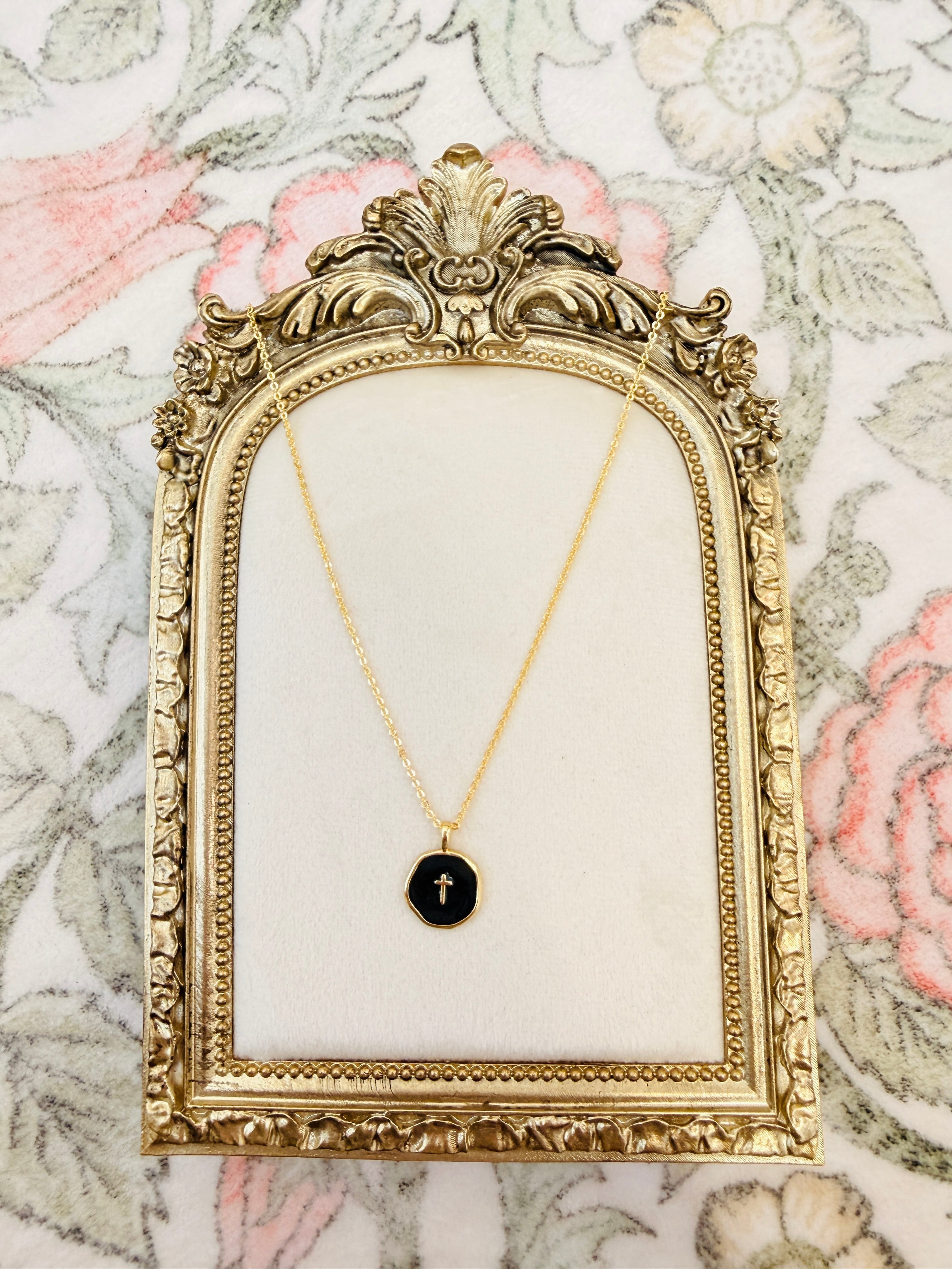 Gold and Black Cross Necklace
