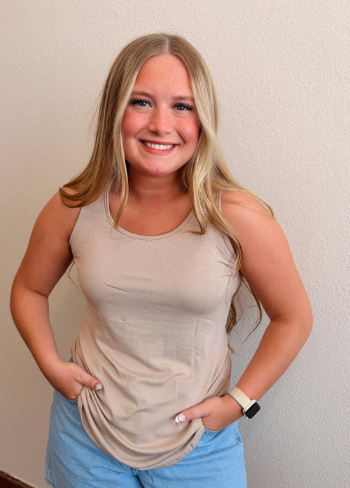 Beige Bow Tank Top