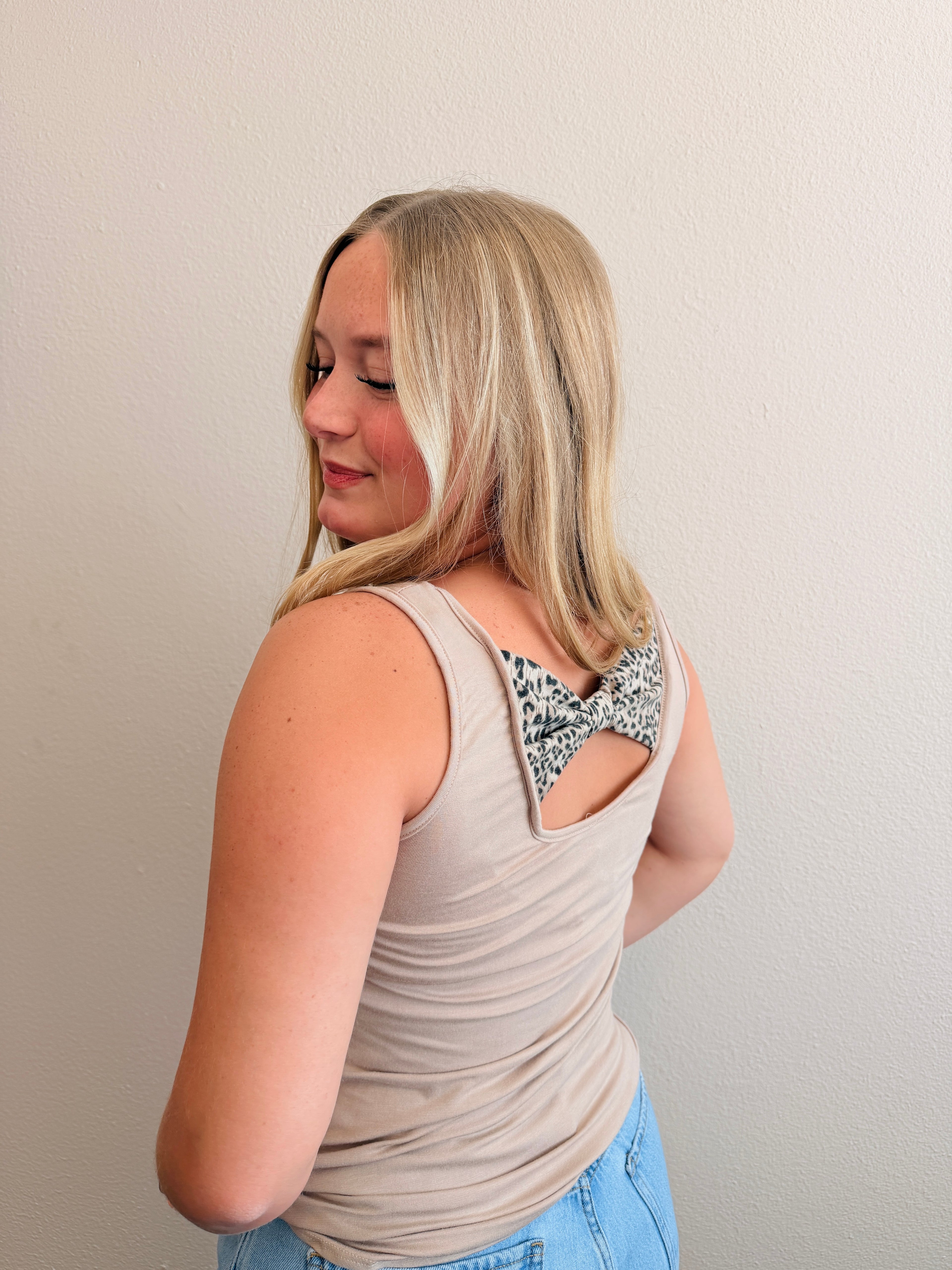 Beige Bow Tank Top