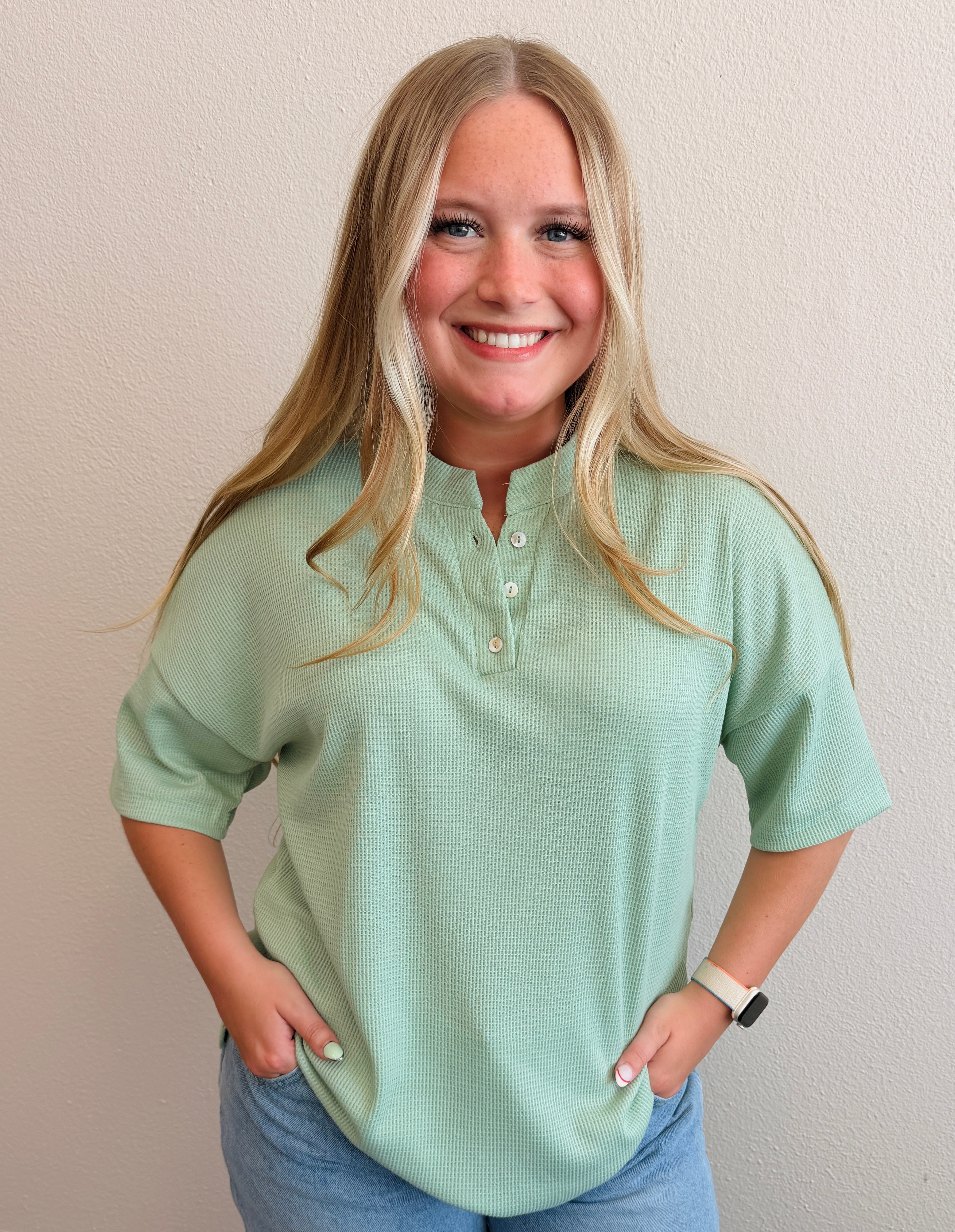 Sage Green Waffle Knit Top