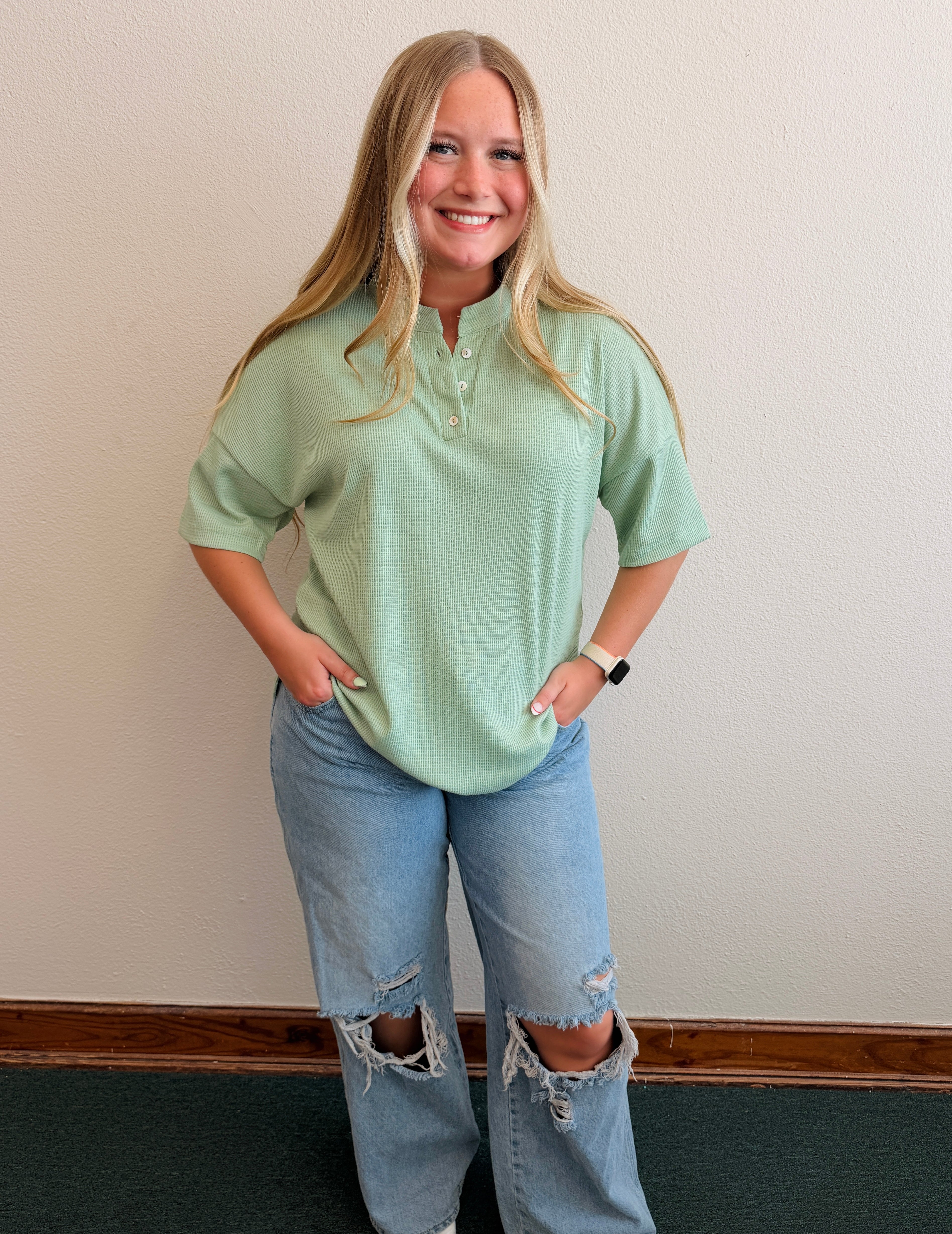 Sage Green Waffle Knit Top