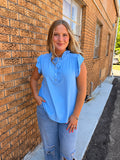 Ruffle Sleeve Blue Top