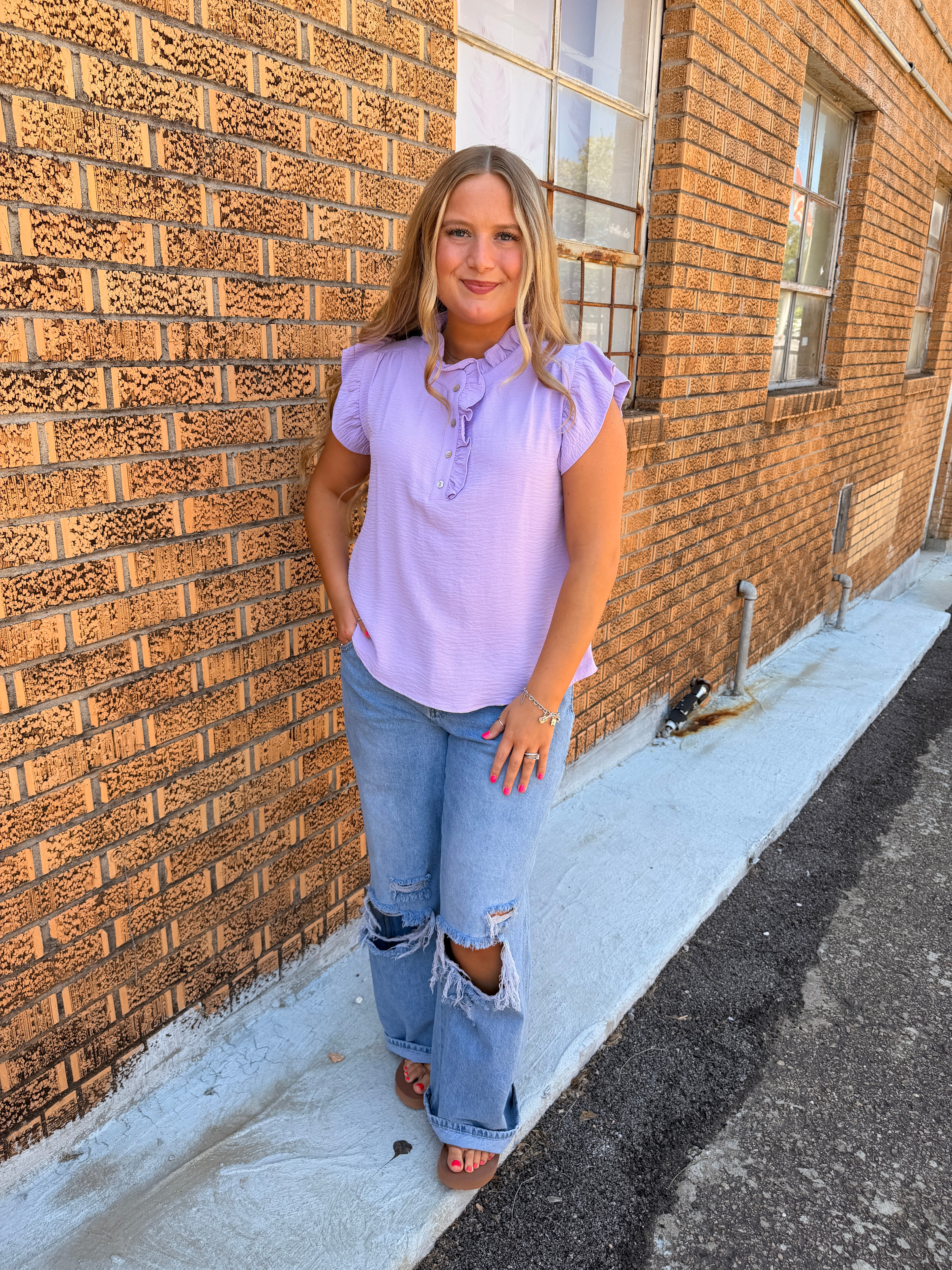 Ruffle Sleeve Lavender Top