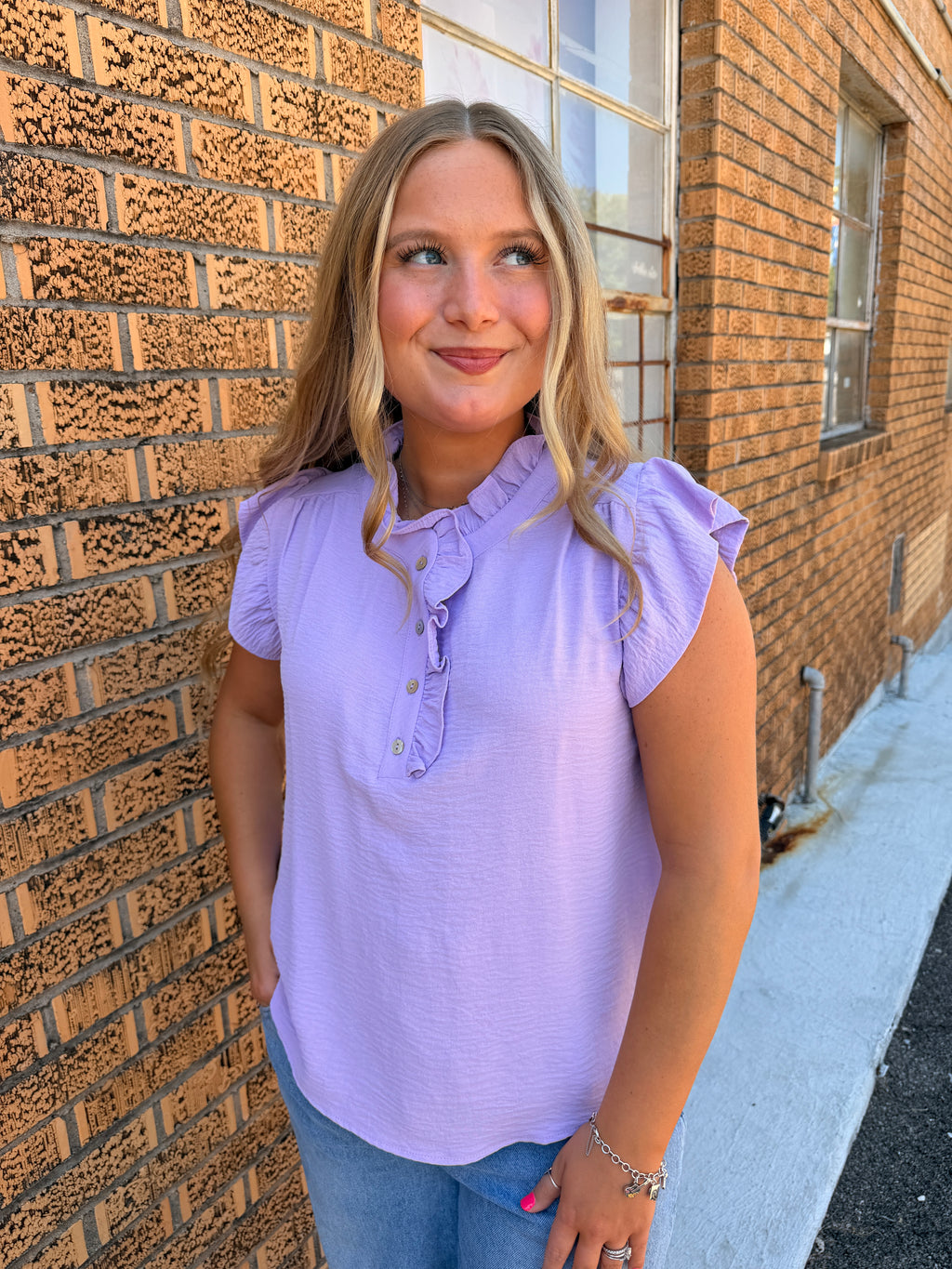 Ruffle Sleeve Lavender Top